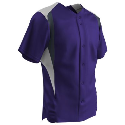 Champro Boys' Bull Pen Full Button Baseball Jersey, Purple,White,Graphite, Youth X-Large