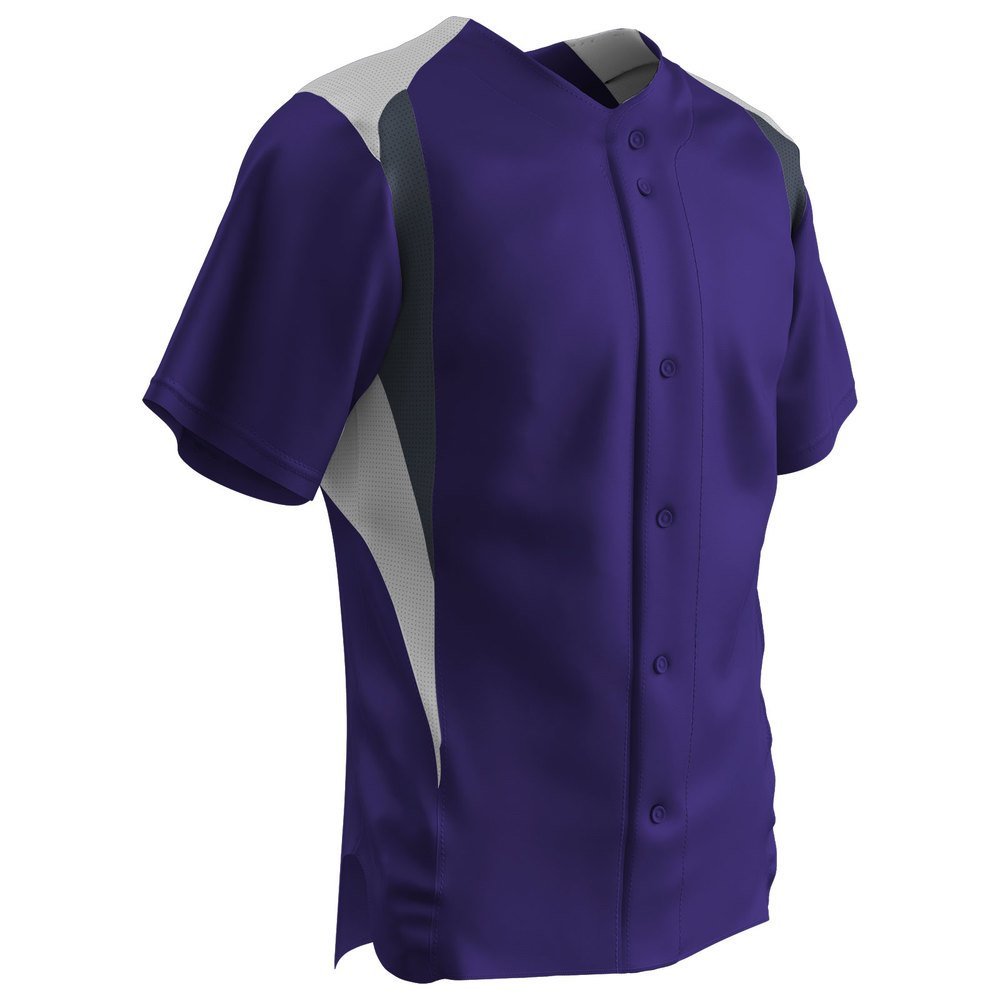 Champro Boys' Bull Pen Full Button Baseball Jersey, Purple,White,Graphite, Youth X-Large