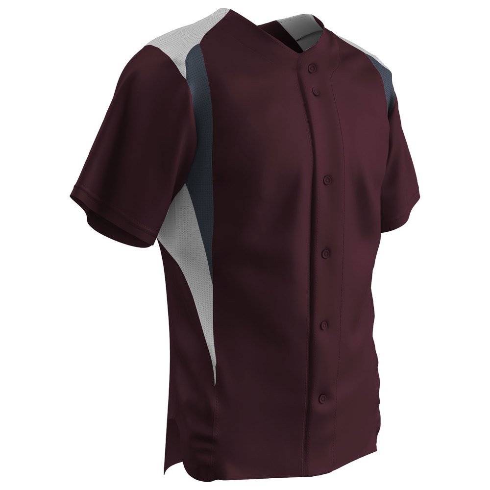 Champro Boys' Bull Pen Full Button Baseball Jersey, Maroon,White,Graphite, Youth Medium
