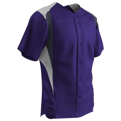 Champro Boys' Bull Pen Full Button Baseball Jersey, Purple,White,Graphite, Youth Large