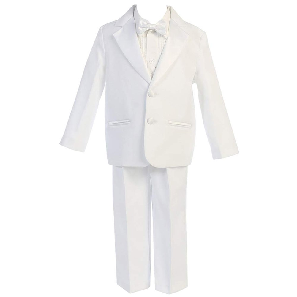 HBDesign Boys'4 Piece 2 Button Slim Fit Party Suite White (Jacket+Pants+Bowtie+Corset)
