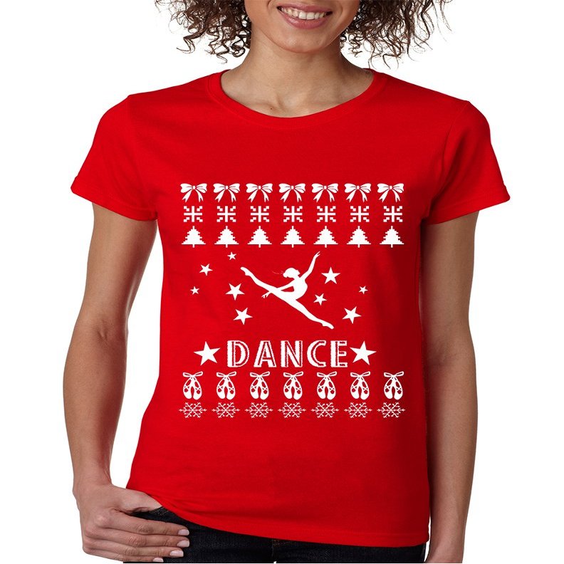 ALLNTRENDS Women's T Shirt Dance Ugly Xmas Tee Love Dancing is Life Gift (S, Red)