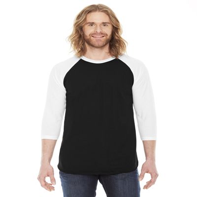 American Apparel Unisex Poly-Cotton 3/4-Sleeve Raglan T-Shirt XS BLACK/ WHITE