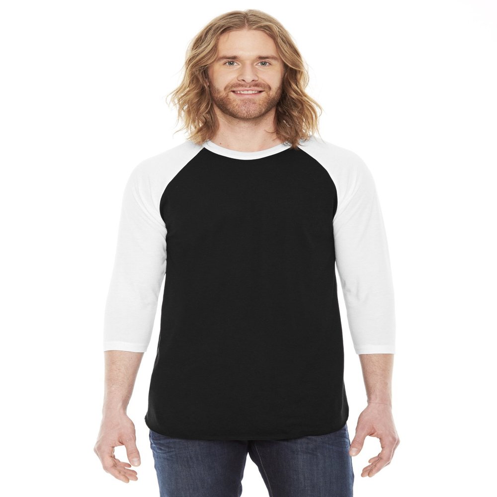 American Apparel Unisex Poly-Cotton 3/4-Sleeve Raglan T-Shirt XS BLACK/ WHITE