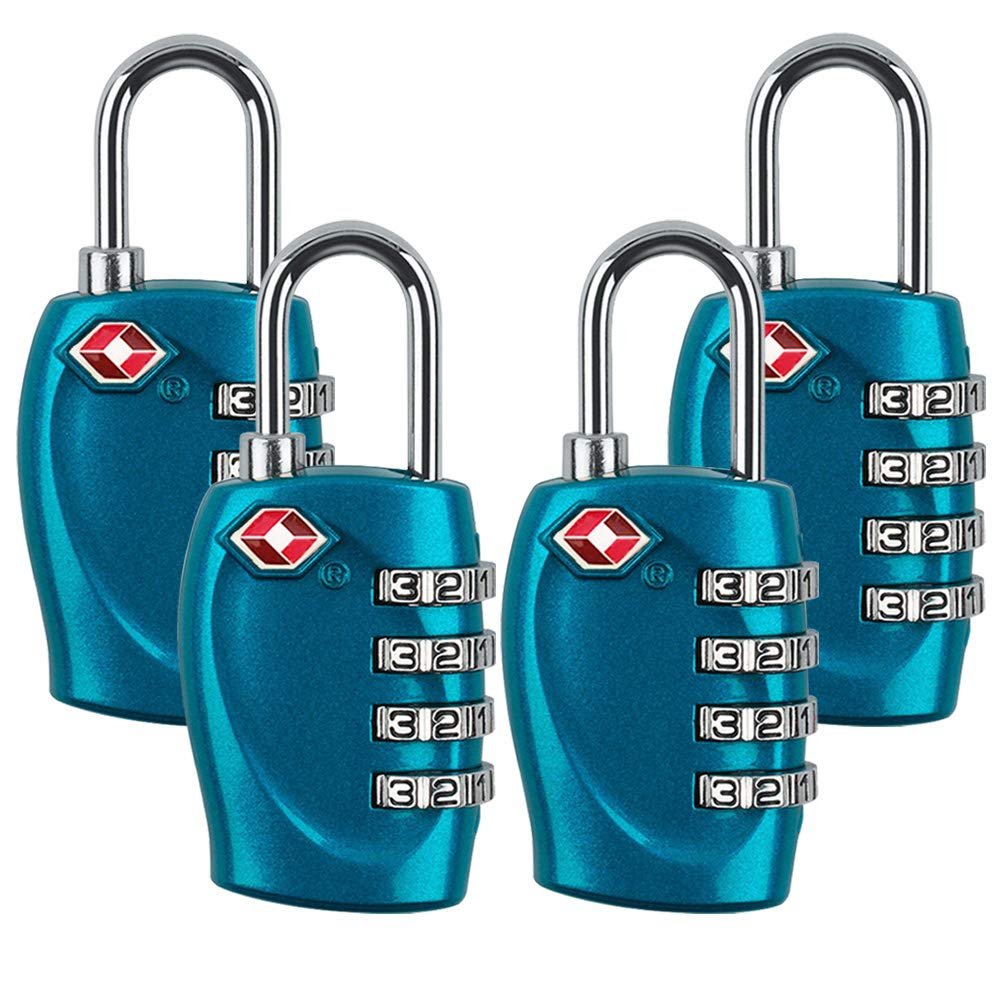 4 Dial Digit TSA Approved Travel Luggage Locks Combination for Suitcases (Blue-4pack)
