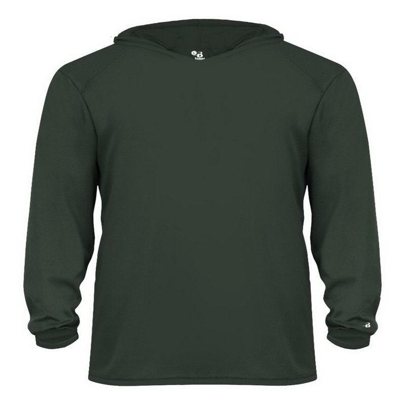 Badger B-Core Long Sleeve Youth Hood Tee S Forest