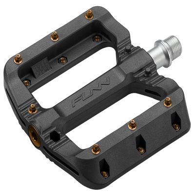 Funn Black Magic Plastic Flat Mountain Bike Pedal Set - Lightweight Wide Platform Bicycle Pedals for Stability, 9/16-inch CrMo Axle Bike Pedals for MTB/BMX/Urban/Gravel Riding (Orange pins)