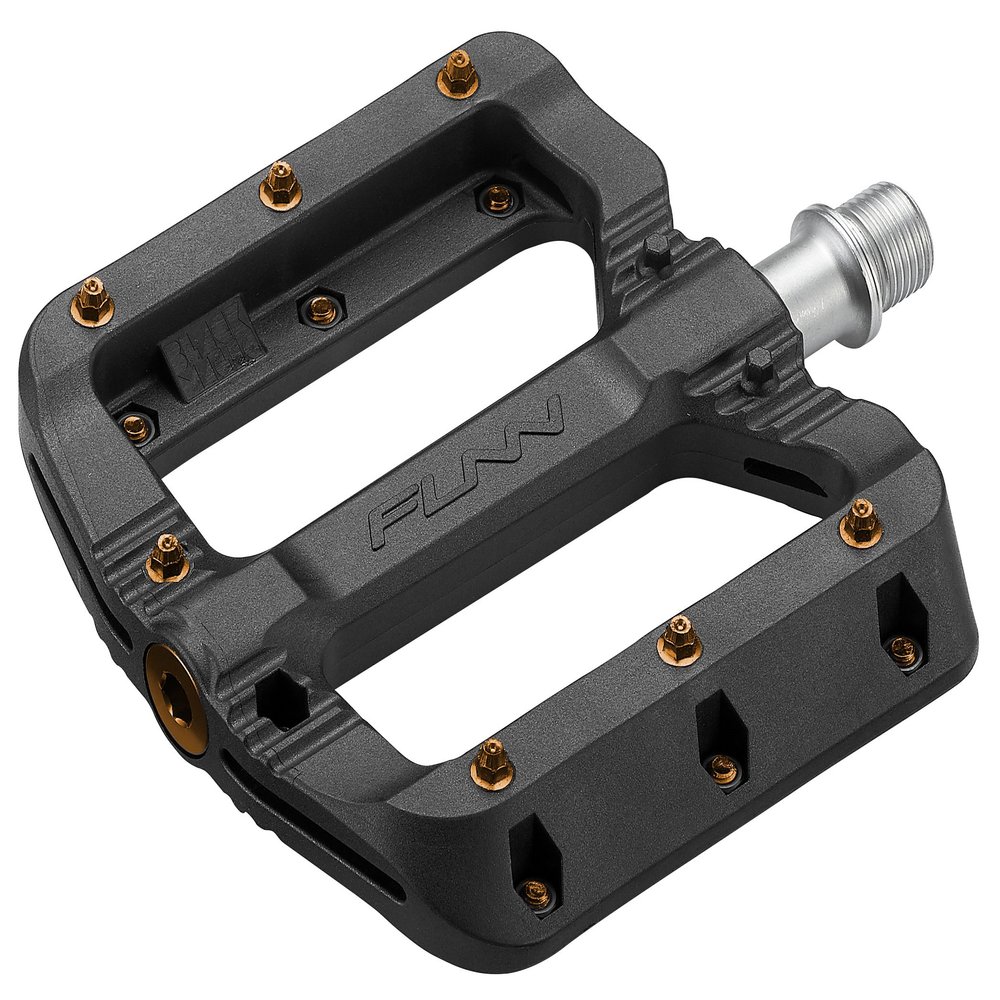 Funn Black Magic Plastic Flat Mountain Bike Pedal Set - Lightweight Wide Platform Bicycle Pedals for Stability, 9/16-inch CrMo Axle Bike Pedals for MTB/BMX/Urban/Gravel Riding (Orange pins)