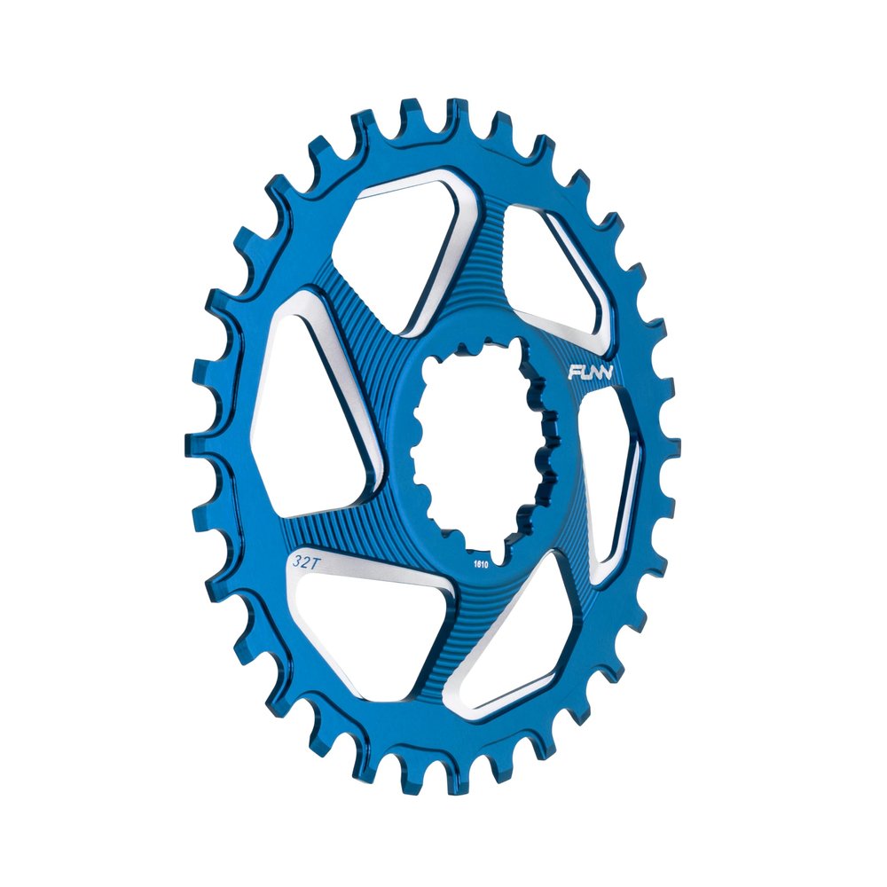 FUNN Solo DX Narrow Wide Chainring for 9 10 11 12 Speed Chain Compatible with SRAM Direct Interface Crankset, 6mm Offset (32T, Blue)