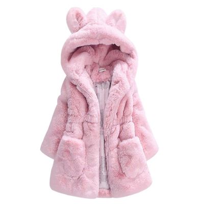 Winter Coat for Toddler Girl Rabbit Ears Winter Coat for Toddler Girls Faux Fur (8, Pink)
