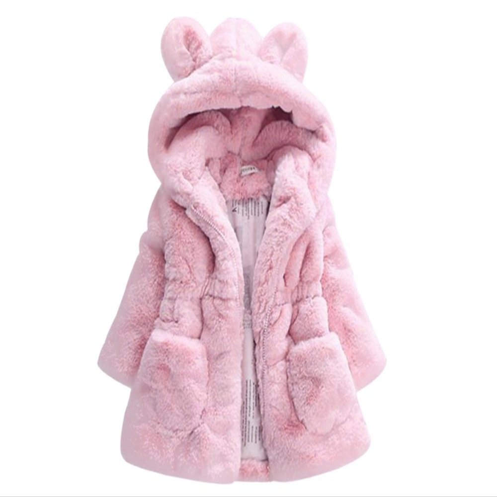 Winter Coat for Toddler Girl Rabbit Ears Winter Coat for Toddler Girls Faux Fur (8, Pink)
