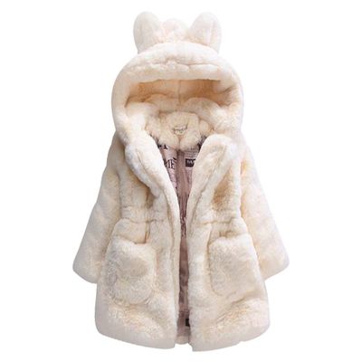 Winter Coat for Toddler Girl Rabbit Ears Winter Coat for Toddler Girls Faux Fur (4T, Cream)