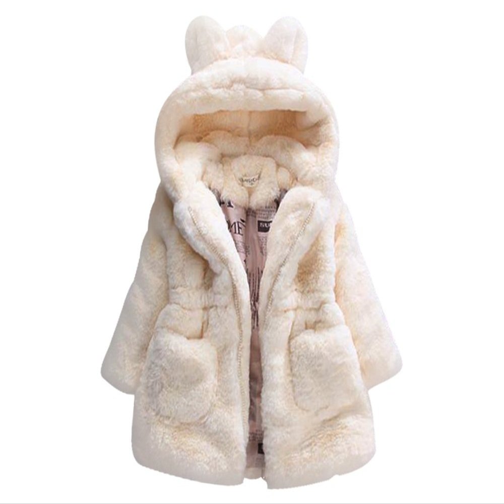 Winter Coat for Toddler Girl Rabbit Ears Winter Coat for Toddler Girls Faux Fur (4T, Cream)