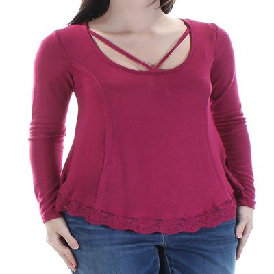 Belle du Jour Juniors Lace-Trim Cage-Front Red Plum XSmall