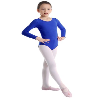 Freebily Girls Classic Long Sleeve Gymnastic Leotard Athletic Shirt Ballet Dance Top Bodysuit Front Lined Cotton T-shirt Outfit Dark Blue 8 Years