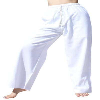 RaanPahMuang Brand Plain Thicker 100% Muang Cotton Unisex Casual Pants, Medium, White