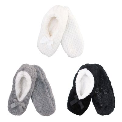 Adult Women Warm Cozy Fuzzy Soft Touch Slippers Non-Slip Lined Socks, Indoor Travel Home Slipper, Assortment B, Small, 3 Pairs