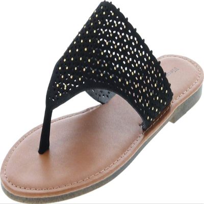 Pierre Dumas Women's Azaria-7 Vegan Leather Perforated Accents Flip-Flops Flats Sandals,Black,7