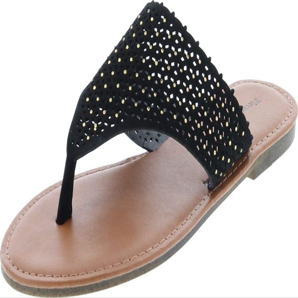 Pierre Dumas Women's Azaria-7 Vegan Leather Perforated Accents Flip-Flops Flats Sandals,Black,7