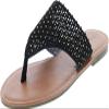 Pierre Dumas Women's Azaria-7 Vegan Leather Perforated Accents Flip-Flops Flats Sandals,Black,7 view 1