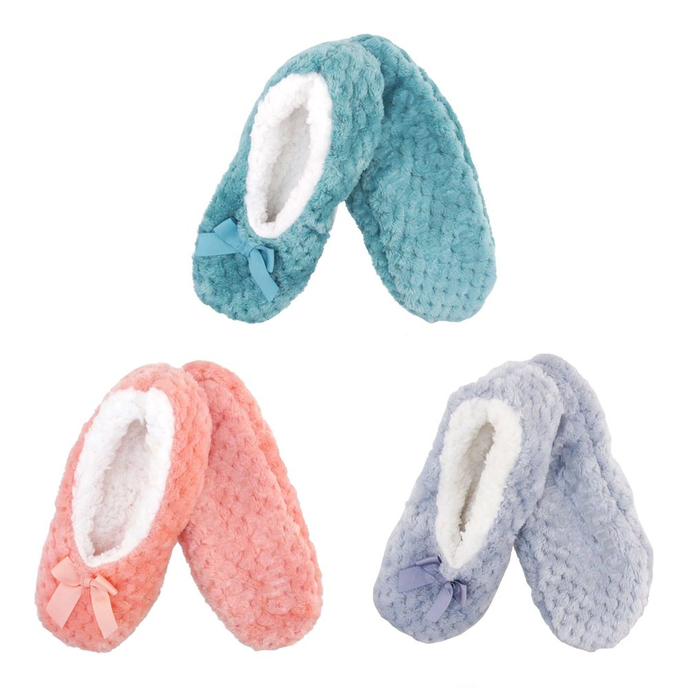 Adult Women Warm Cozy Fuzzy Soft Touch Slippers Non-Slip Lined Socks, Indoor Travel Home Slipper, Assortment A, Extra Large, 3 Pairs