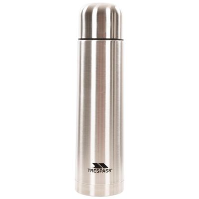 Trespass Thirst 100, Silver, Unbreakable 1L Stainless Steel Flask for Warm or Cold Drinks, Grey