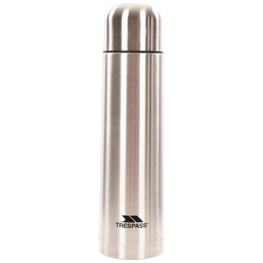 Trespass Thirst 100, Silver, Unbreakable 1L Stainless Steel Flask for Warm or Cold Drinks, Grey