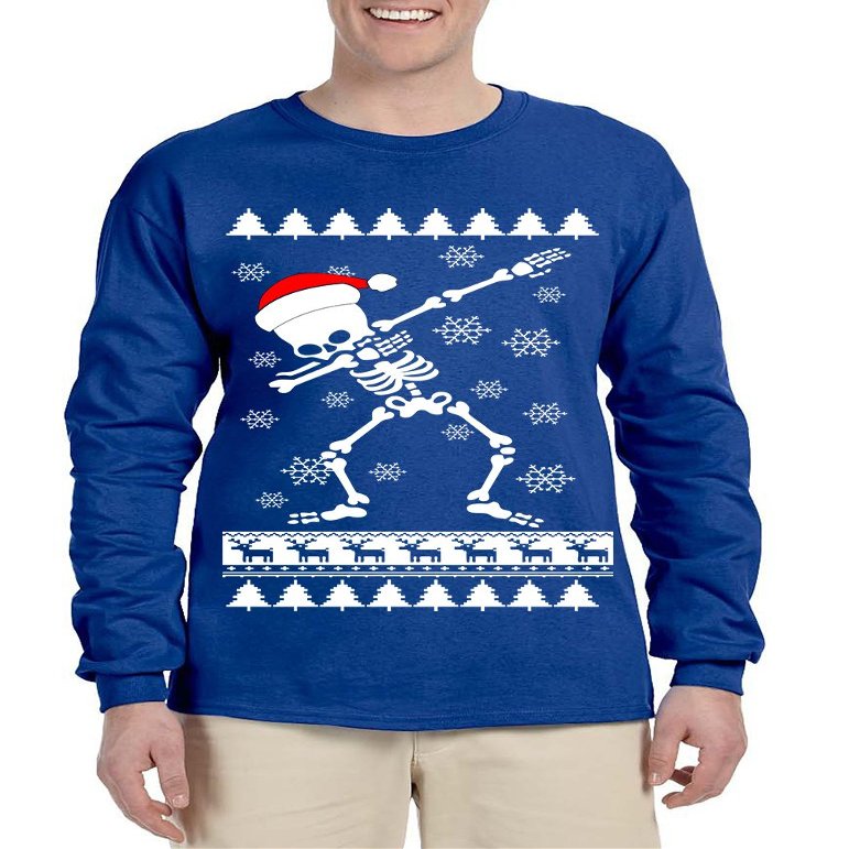 ALLNTRENDS Men's Long Sleeve Dabbing Skeleton Dab Ugly Xmas Trendy Shirt (XL, Royal Blue)