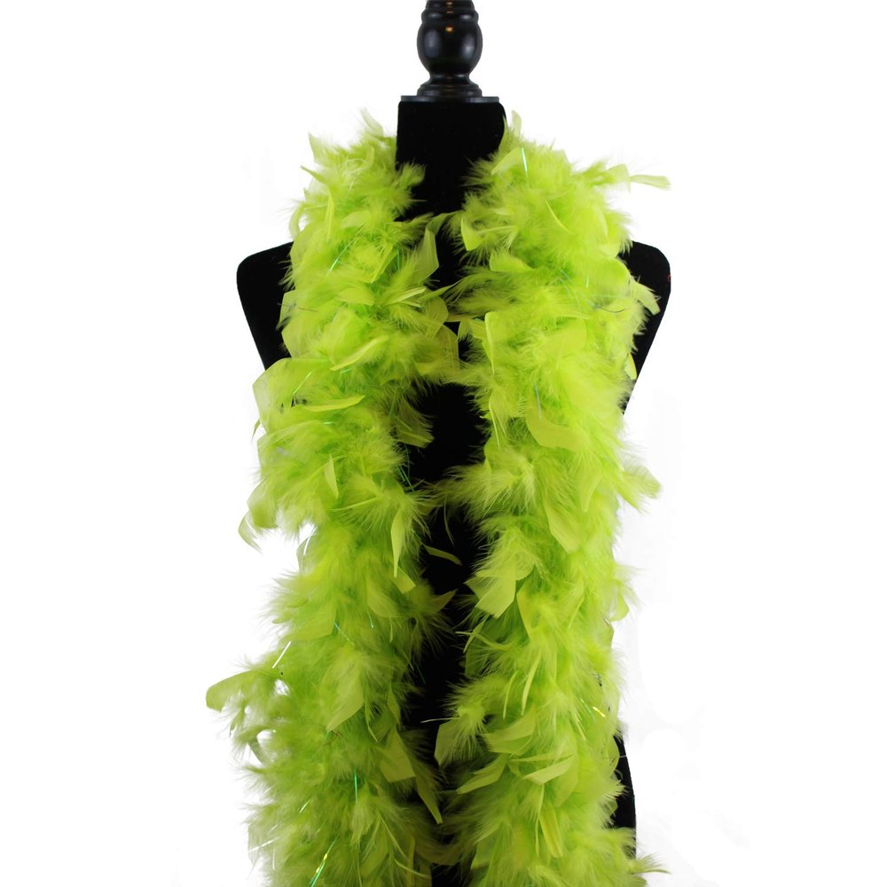 Turkey Chandelle Feather Boa - 60 Gram 2 Yards (Lime Green w/silver lurex)