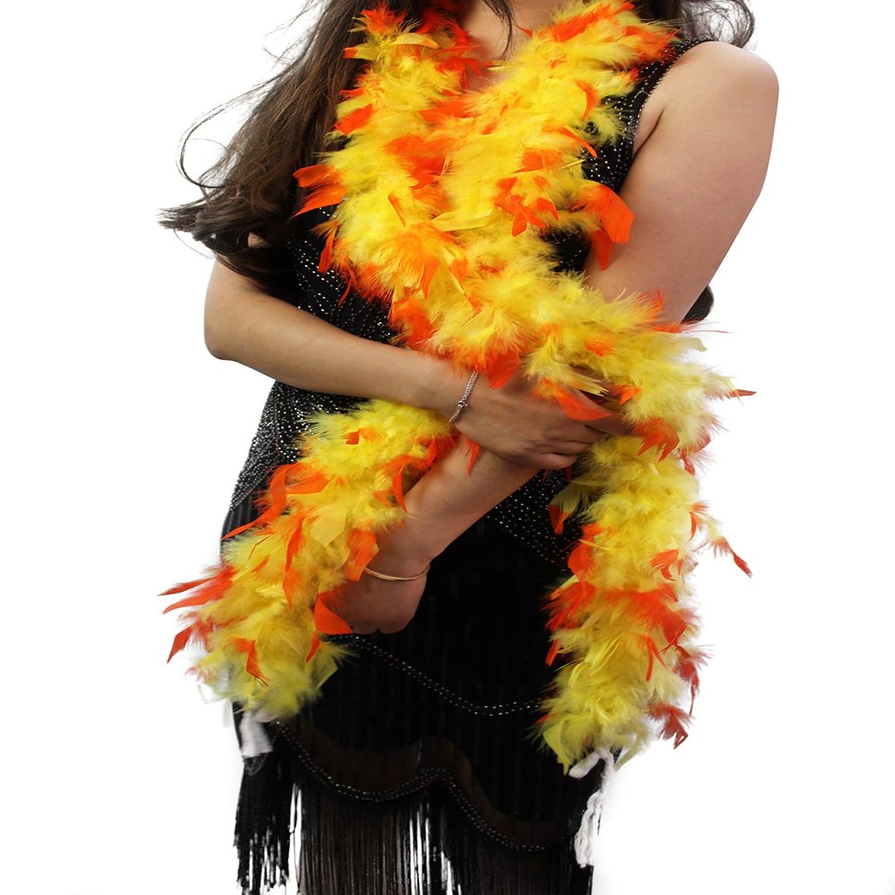 Fukang Feather Turkey Chandelle Feather Boa 74 '' Long(yellow/orange tips)