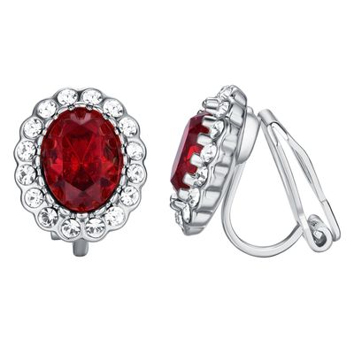 Yoursfs Burgundy Clip On Earrings for Women Platinum Plated with Halo CZ Rhinestone Non Pierced Earrings