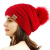 REDESS Women Winter Pom Pom Beanie Hat with Warm Fleece Lined, Red view 1