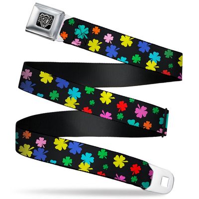 Buckle-Down Seatbelt Belt - Four-Leaf Clovers Scattered Black/Multi Color - 1.0" Wide - 20-36 Inches in Length