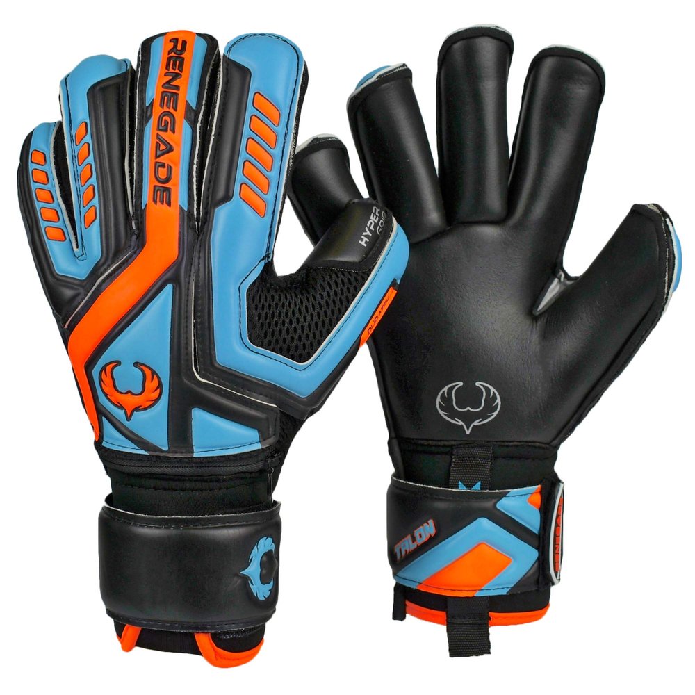 Renegade GK Talon Cyclone 2 Goalie Gloves with Pro-Tek Finger Spines | 4mm Hyper Grip & Duratek | Black, Orange, Blue Soccer Goalkeeper Gloves (Size 7, Youth, Roll Cut, Level 2)