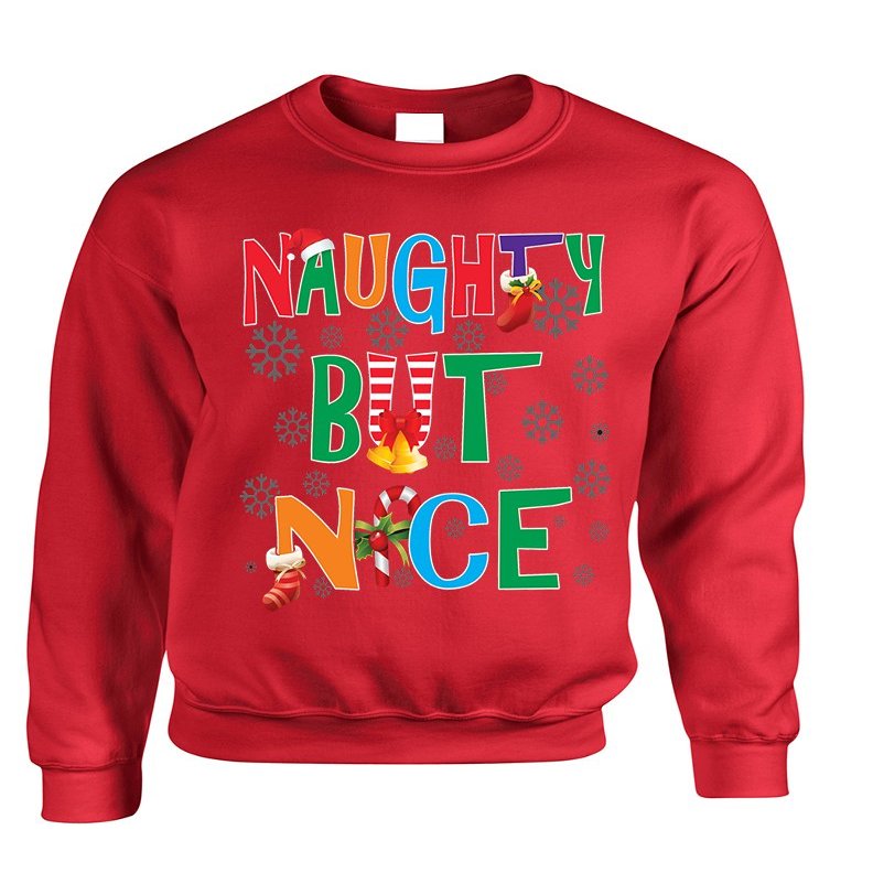 ALLNTRENDS Adult Sweatshirt Naughty But Nice Cute Xmas Shirt Funny Gift (2XL, Red)