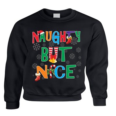 ALLNTRENDS Adult Sweatshirt Naughty But Nice Cute Xmas Shirt Funny Gift (M, Black)