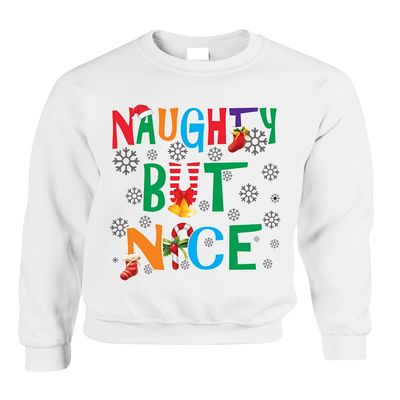 ALLNTRENDS Adult Sweatshirt Naughty But Nice Cute Xmas Shirt Funny Gift (2XL, White)