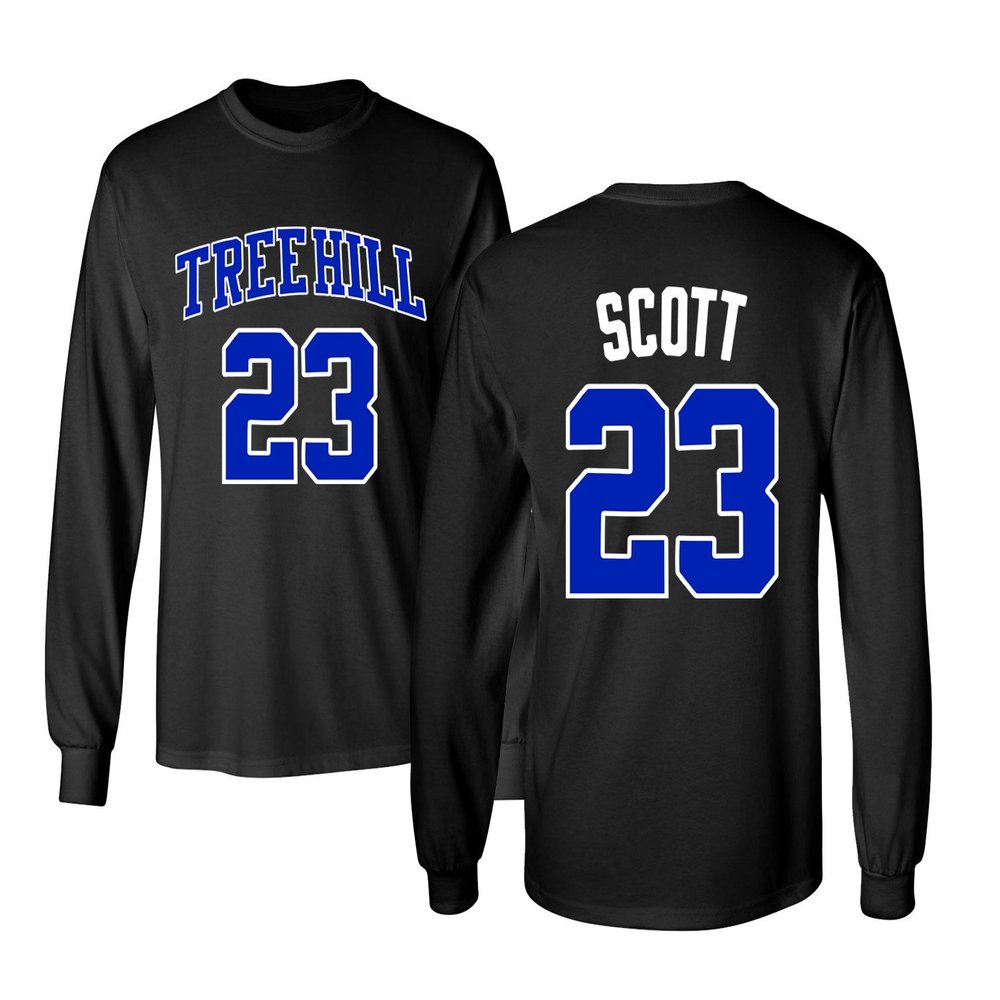 Basketball Movie #23 Nathan Scott One Tree Hill Ravens Jersey Style Men's Long Sleeve T Shirt (Black,2XL)