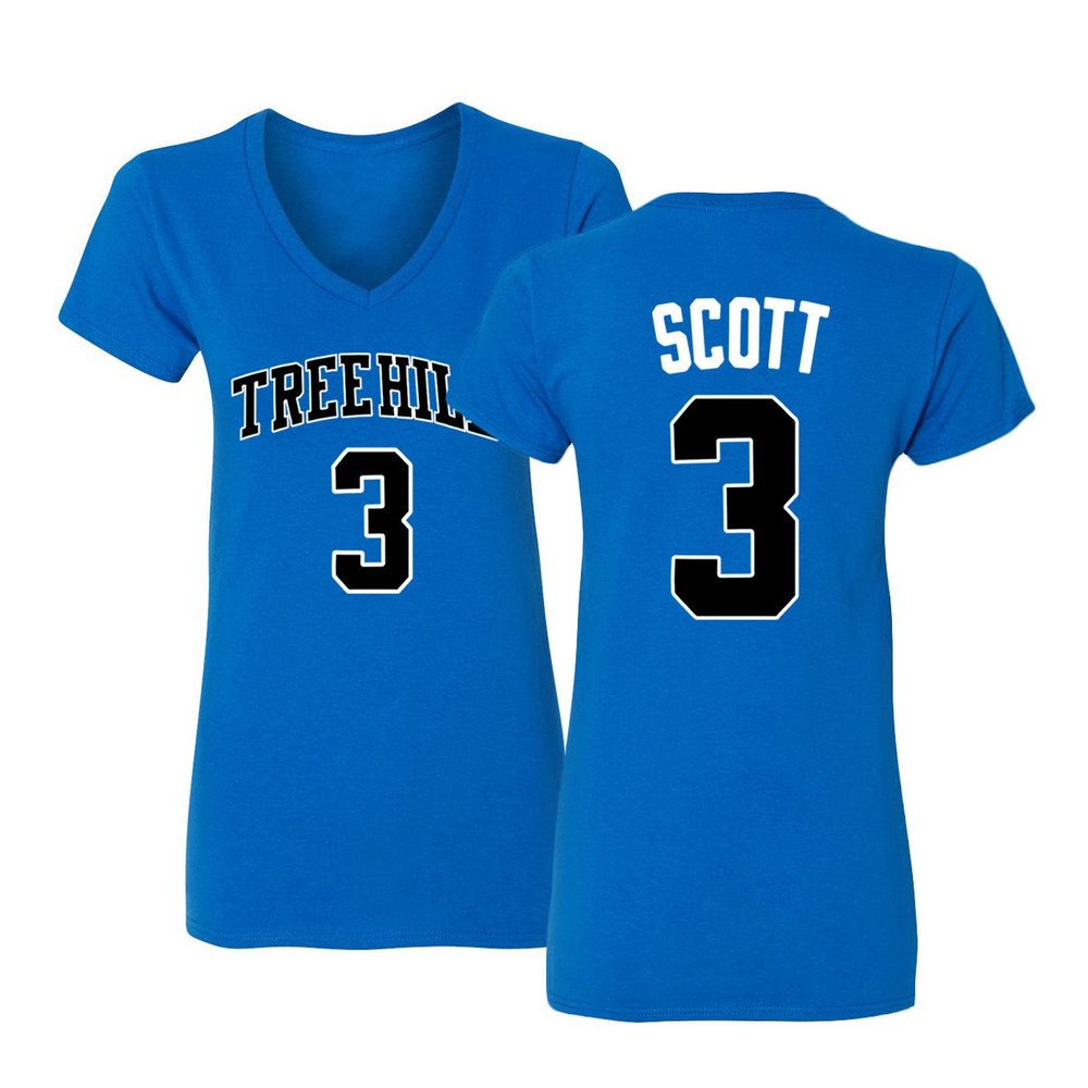 KINGS SPORTS Ravens Basketball Movie #3 Lucas Scott One Tree Hill Jersey Style Women's V-Neck T Shirt (Royal,2XL)