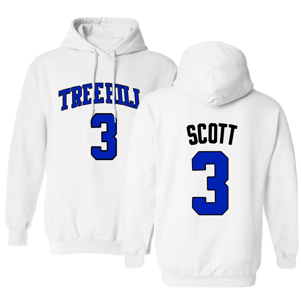 KINGS SPORTS Ravens Basketball Movie #3 Lucas Scott One Tree Hill Jersey Style Men's Hoodie Sweatshirt (White,3XL)