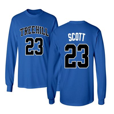 KINGS SPORTS Ravens Basketball Movie #23 Nathan Scott One Tree Hill Jersey Style Men's Long Sleeve T Shirt (Royal,4XL)