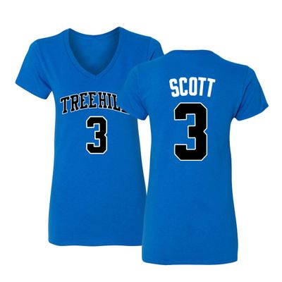 KINGS SPORTS Ravens Basketball Movie #3 Lucas Scott One Tree Hill Jersey Style Women's V-Neck T Shirt (Royal,XL)