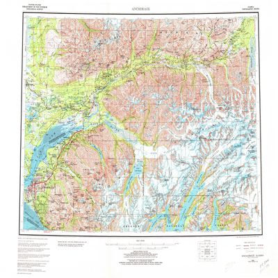 YellowMaps Anchorage AK topo map, 1:250000 Scale, 1 X 3 Degree, Historical, 1979, Updated 1980, 23.1 x 30.3 in - Tyvek
