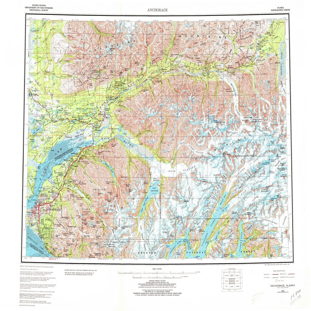 YellowMaps Anchorage AK topo map, 1:250000 Scale, 1 X 3 Degree, Historical, 1979, Updated 1980, 23.1 x 30.3 in - Tyvek