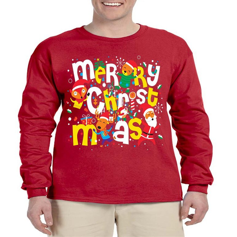 ALLNTRENDS Men's Long Sleeve Merry Christmas Party Fireworks Ugly Shirt (S, Red)