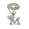 NYFASHION101 Unisex Stone Stud Tilted Crown Letter Initial Micro Pendant 2mm Box Chain Necklace, 20", M, Silver-Tone view 1