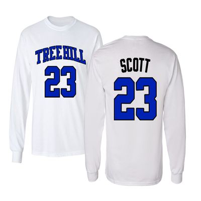 KINGS SPORTS Ravens Basketball Movie #23 Nathan Scott One Tree Hill Jersey Style Men's Long Sleeve T Shirt (White,XL)