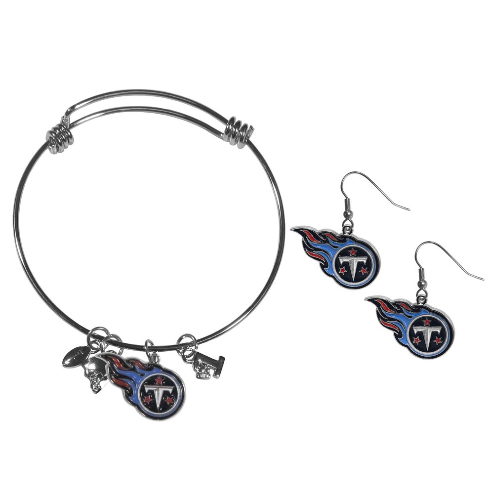 NFL Siskiyou Sports Womens Tennessee Titans Dangle Earrings and Charm Bangle Bracelet Set One Size Team Color