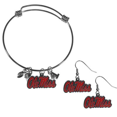 NCAA Siskiyou Sports Womens Mississippi Ole Miss Rebels Dangle Earrings and Charm Bangle Bracelet Set One Size Team Color