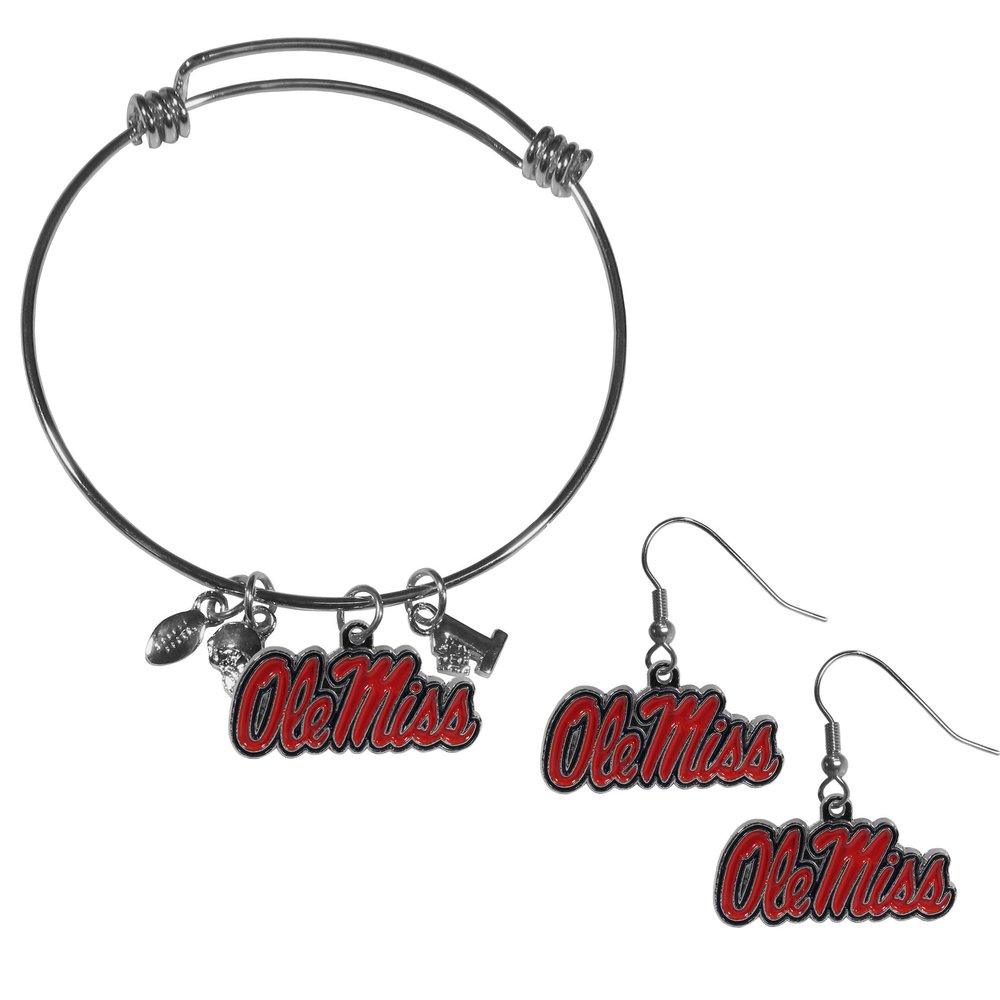 NCAA Siskiyou Sports Womens Mississippi Ole Miss Rebels Dangle Earrings and Charm Bangle Bracelet Set One Size Team Color